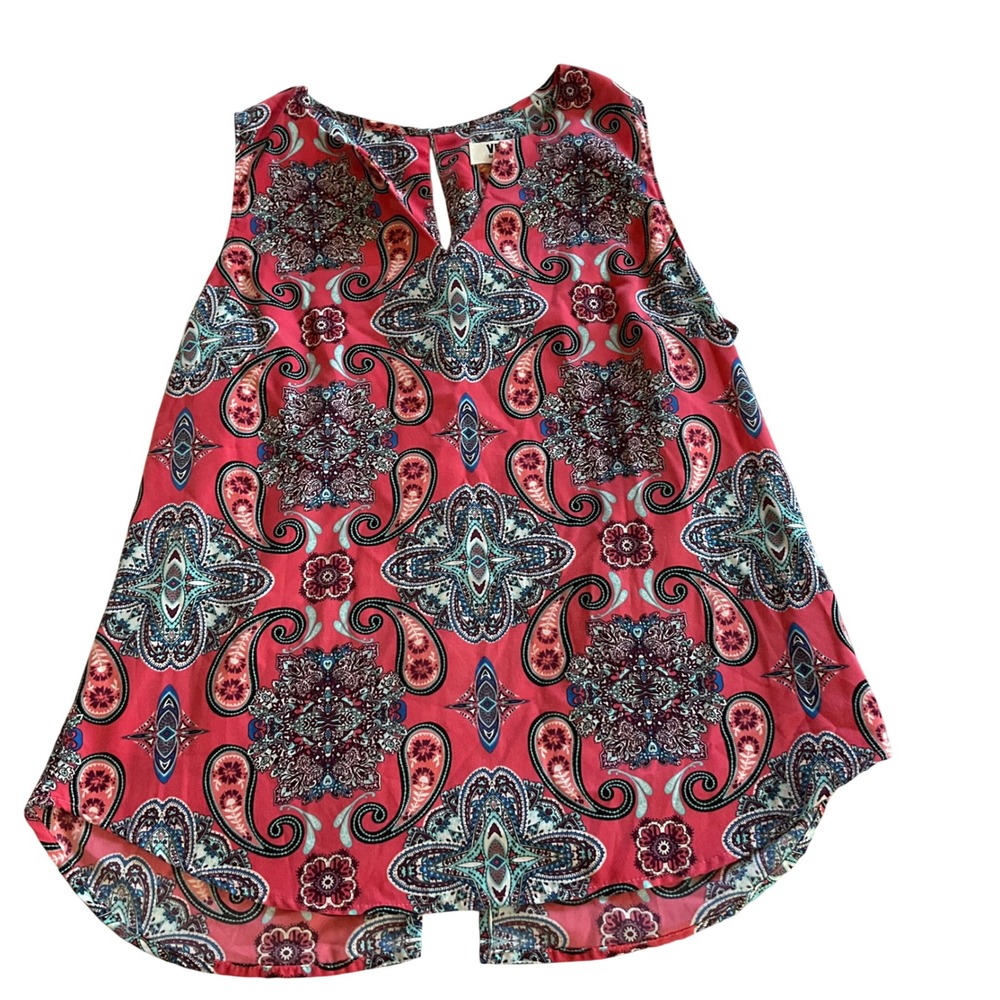 Verse Paisley‎ Sleeveless Blouse Women M Pink Medallion Keyhole Split Back USA